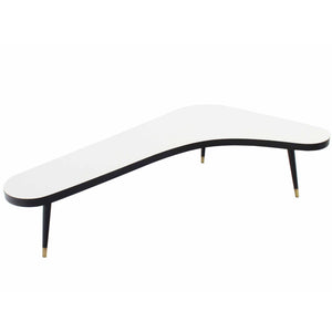 Corner Kidney L Shape Laminated Top Mid Century Modern Coffee Table Black White