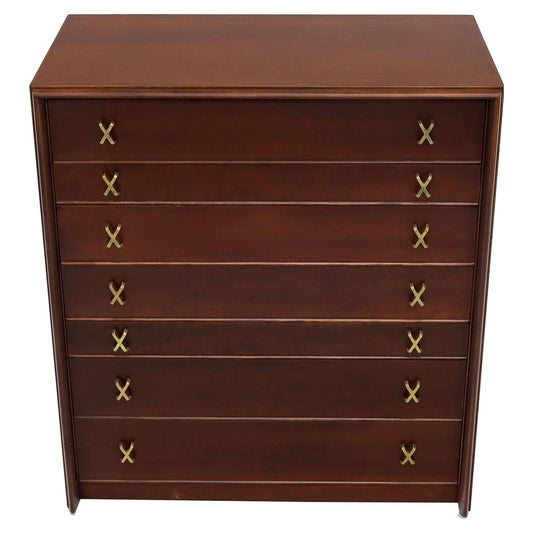 Paul Frankl Brass X-Pulls Brown Cherry High Chest with Drop Front Secretary