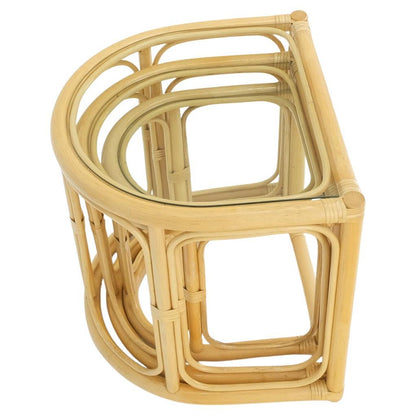 Bent Reed Bamboo Rattan Set of Three Stacking End Side Occasional Tables Stands