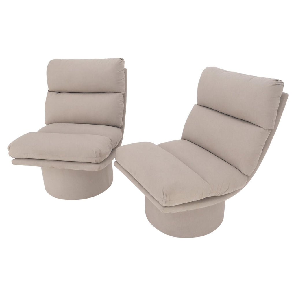 Pair New Light Coffee to Grey Alcantera Upholstery Scoop Lounge Chairs SHARP!