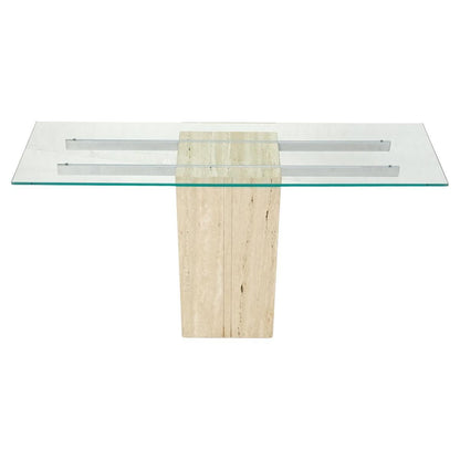 Travertine Pedestal Base Glass Top Console Sofa Hall Table