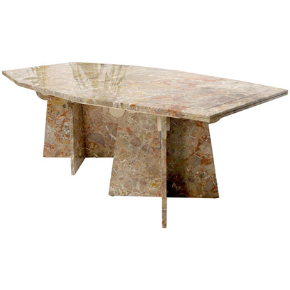 Large Marble Boat Shape Top Dining Conference Table on Cross Shape Bases