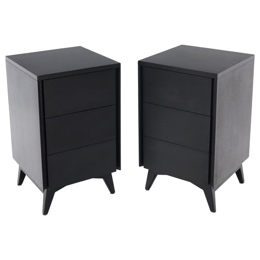 Pair of Ebonized Mahogany Three Drawers Narrow Chests End Side Tables