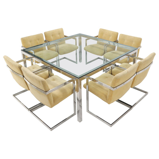 Mid-Century Modern Chrome Set of 8 Chairs and Dining Conference Table