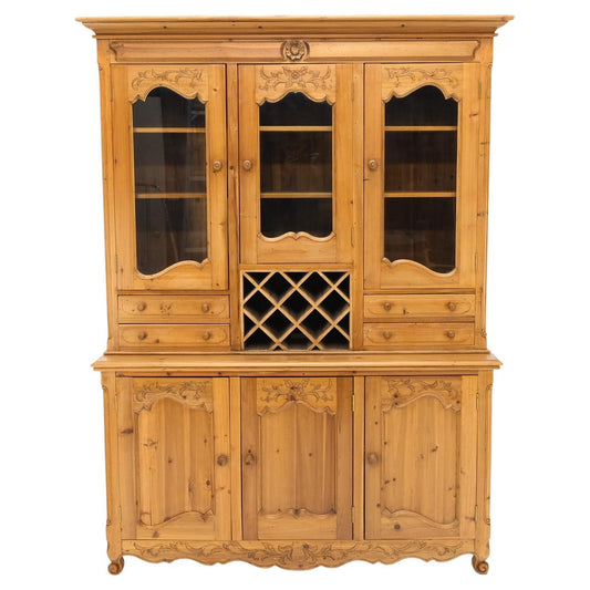Country French Vintage Wine Rack Two-Piece Pine Step-Back Hutch