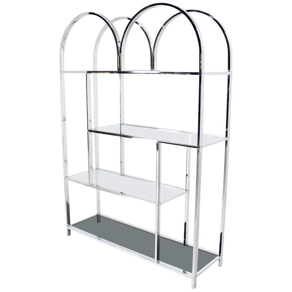 Large and Wide Chrome and Glass Etagere