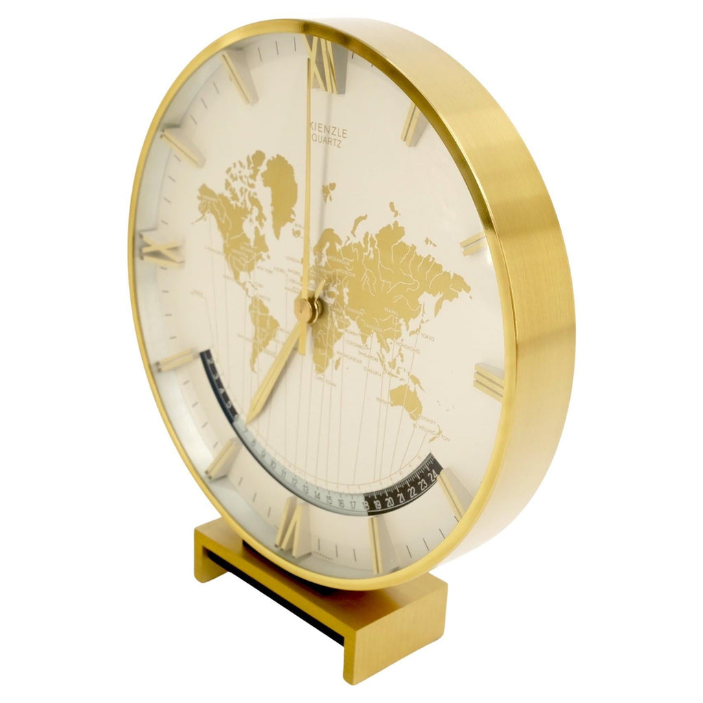 Big Machined Brass Kienzle Modernist Table World Time Zone Clock 1960