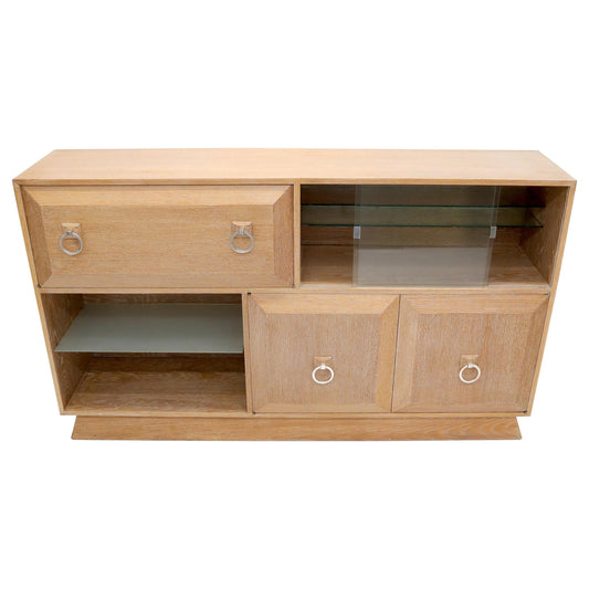 Cerused White Wash Oak Drop Front Secretary Desk Bookcase Credenza