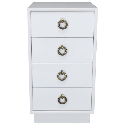 White Lacquer Mid-Century Modern Four-Drawer Cabinet Tall Nightstand End Table