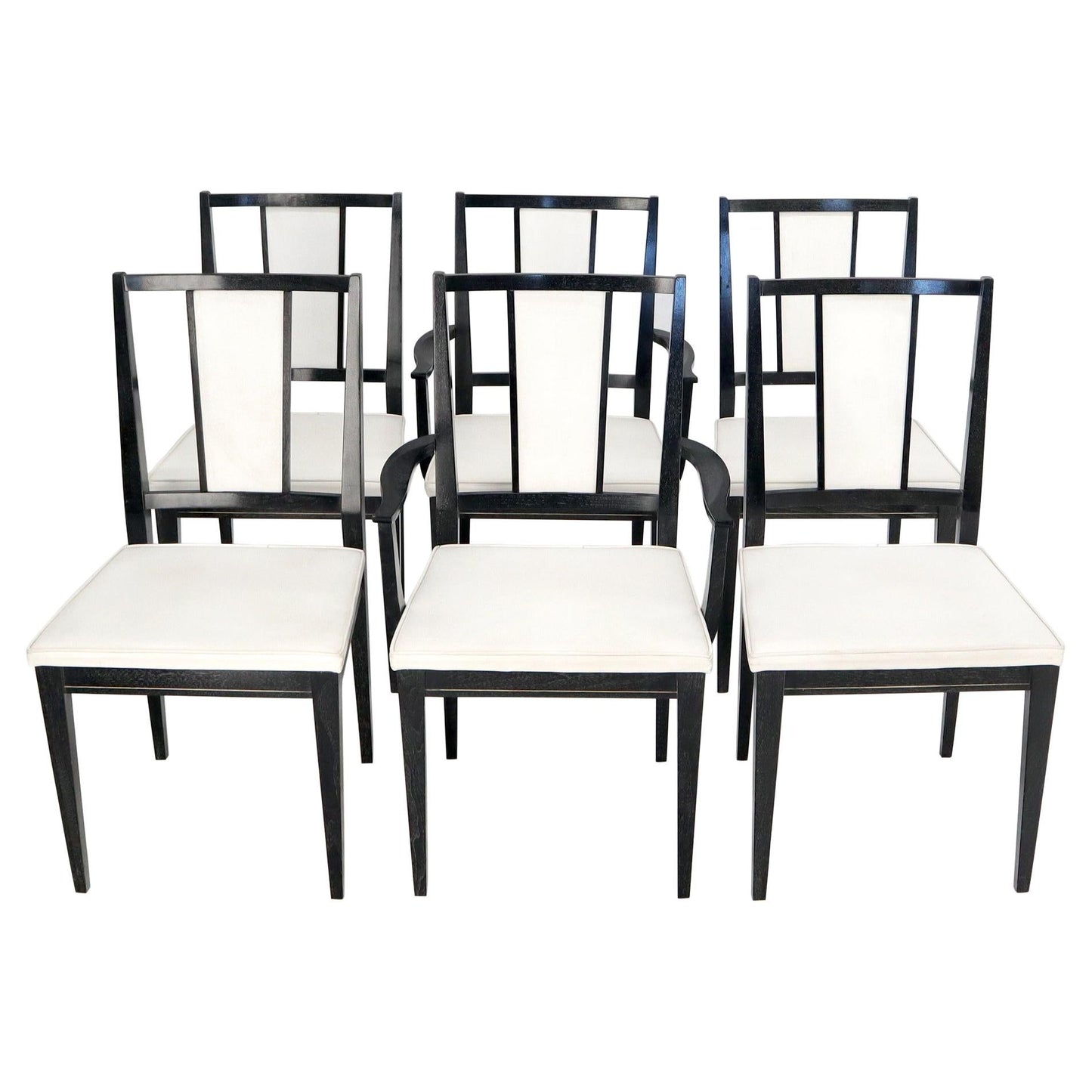 Set of Six Ebonized Cerused Walnut Dining Chairs