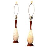 Pair of Carved Onyx and Walnut Mid-Century Modern Table Lamps