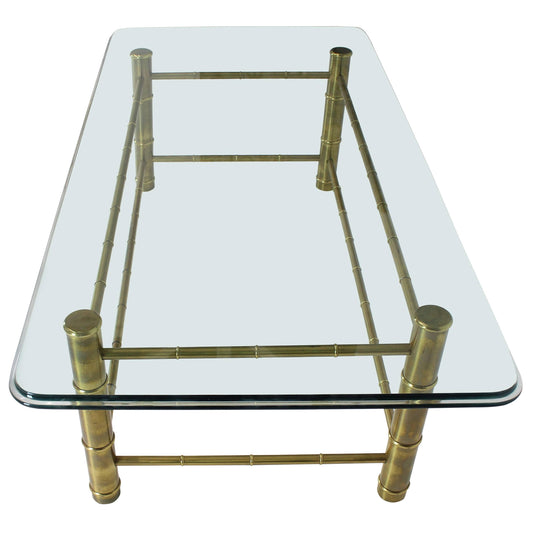 Faux Bamboo Brass and Glass Rectangular Coffee Table