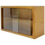 Edmund Spence Blonde Wood Swedish Modern Hanging Bookcase w/ Glass Sliding doors