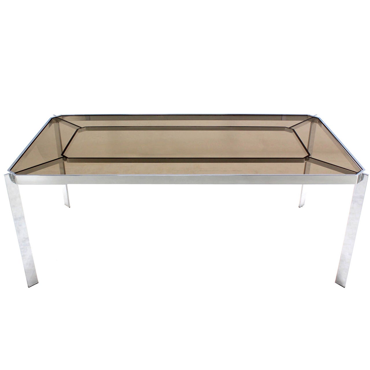 Mid-Century Modern Chrome and Smoked Glass-Top Dining Table, Style of Baughman