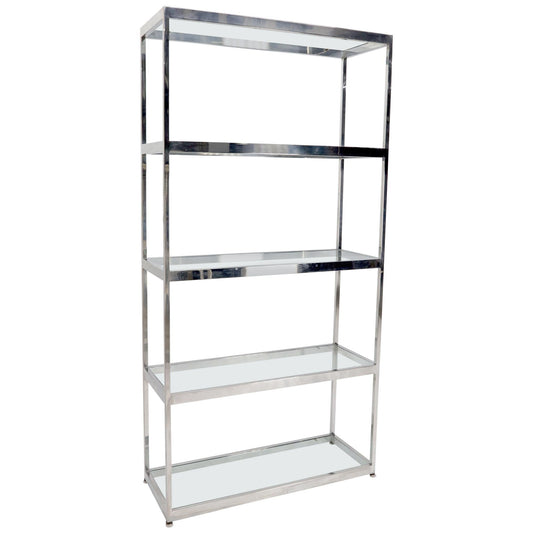 Mid-Century Modern Five Shelves Chrome and Glass Shelving Unit Étagère