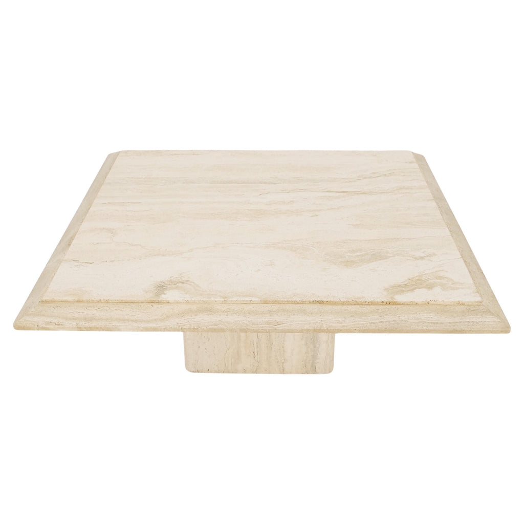 Large 41" Square Italian Mid Century Modern Single Pedestal Coffee Table Beveled