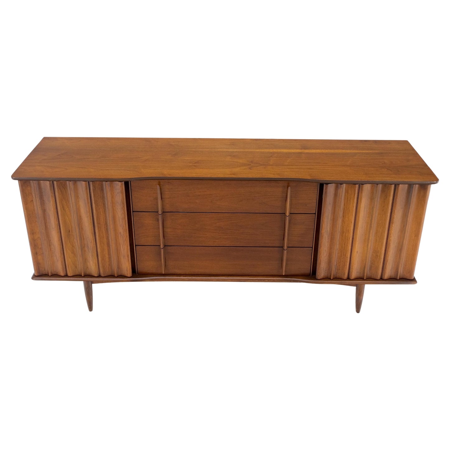 Mid-Century Modern Walnut 2 Door 3 Drawers Sculptural Dresser Credenza Mint!