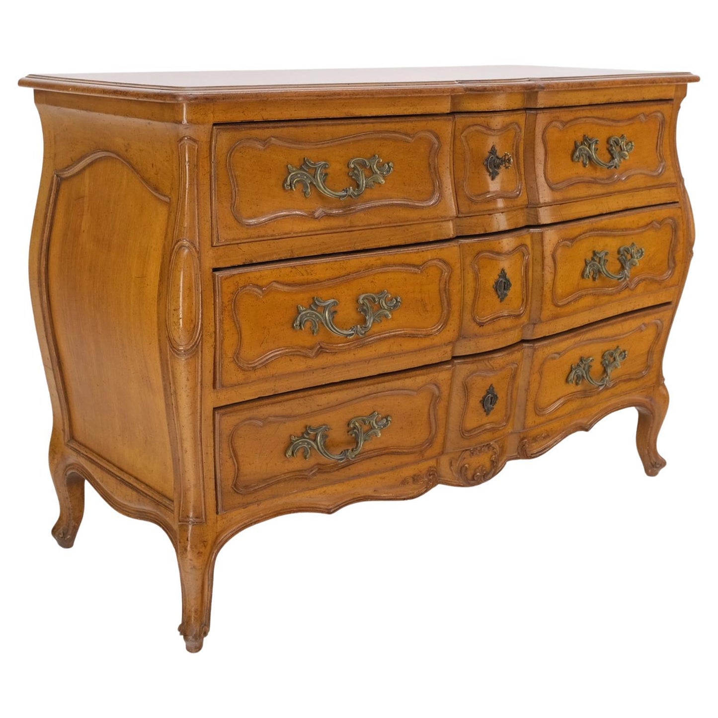 Country French Bombay Shape Massive Solid Wood Three Drawers Dresser Chest