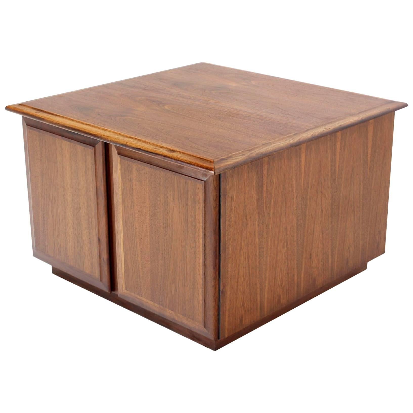 Cube Shape Walnut End or Side Table with Cabinet