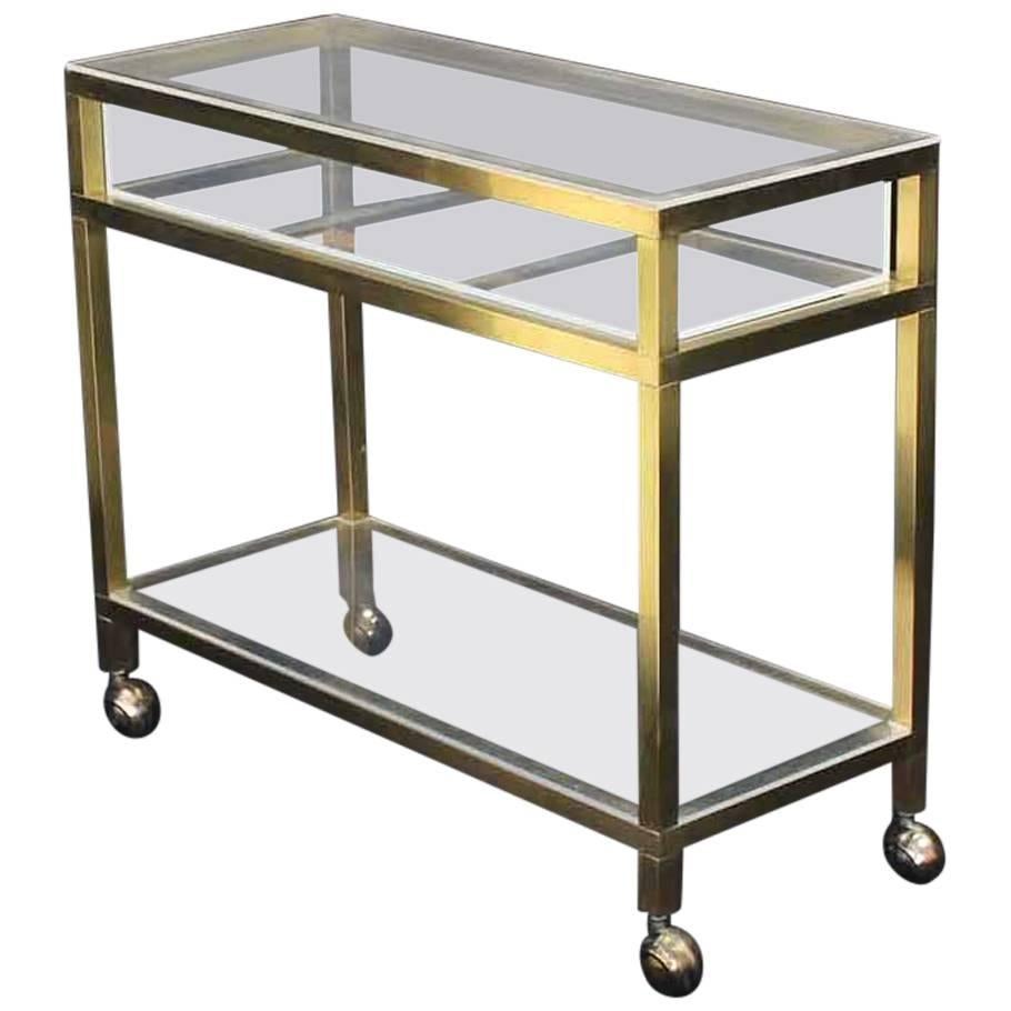 Brass and Lucite Cart Showcase