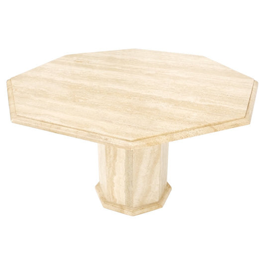 Large Round Octagon Shape Single Pedestal Travertine Dining Conference Table