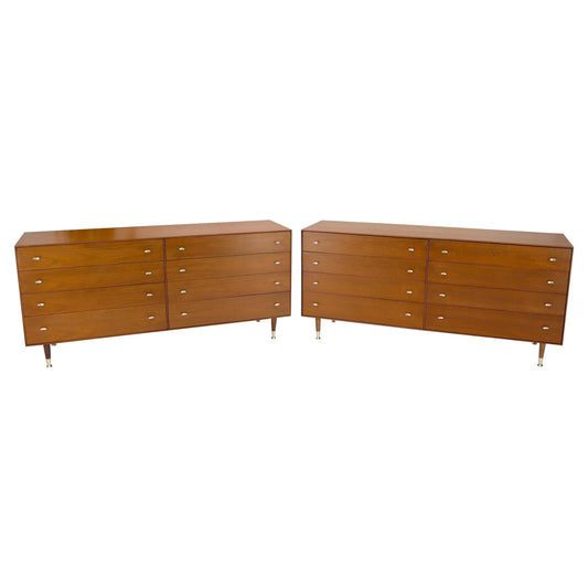 Pair of Restored Long Walnut Dressers Credenzas