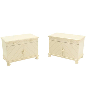 Pair of White Textured Paint Decorative Hollywood Regency Nightstands End Tables