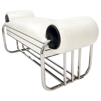 Bauhaus Chrome Bent Tube Black and White Upholstery Bench