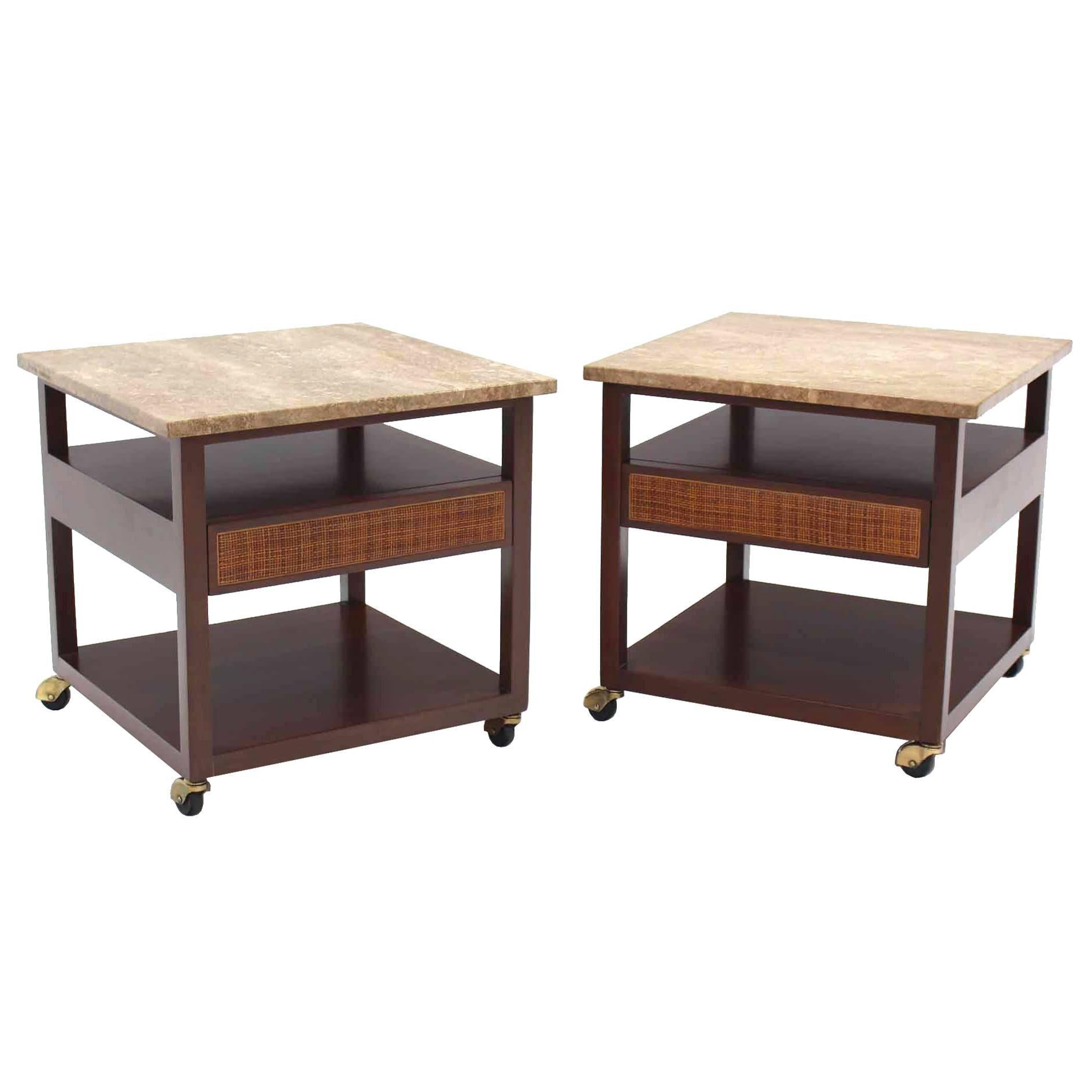 Pair of Marble-Top Single Drawer End Table by Harvey Probber