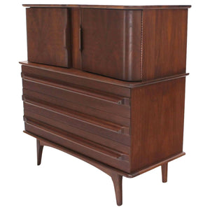Walnut High Chest or Dresser w/ Drawers and Two Doors Compartment