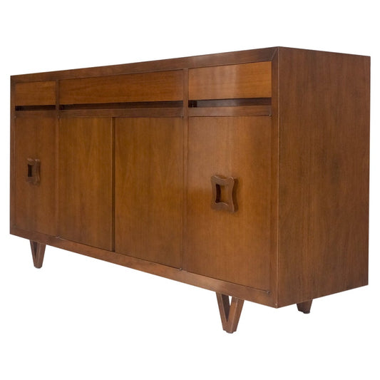 Mid Century V Shape Leg 4 Doors Compartments 3 Drawer Credenza Buffet Cabinet