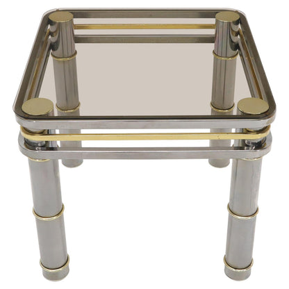 Chrome Brass Smoked Glass Side End Coffee Table Stand