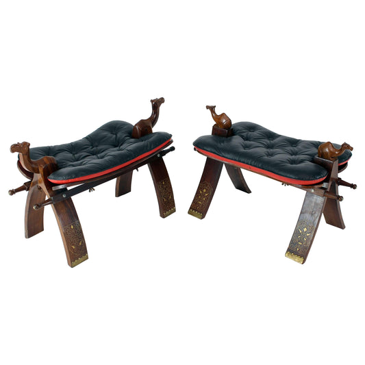 Pair of Carved Rosewood Camel Benches Stools
