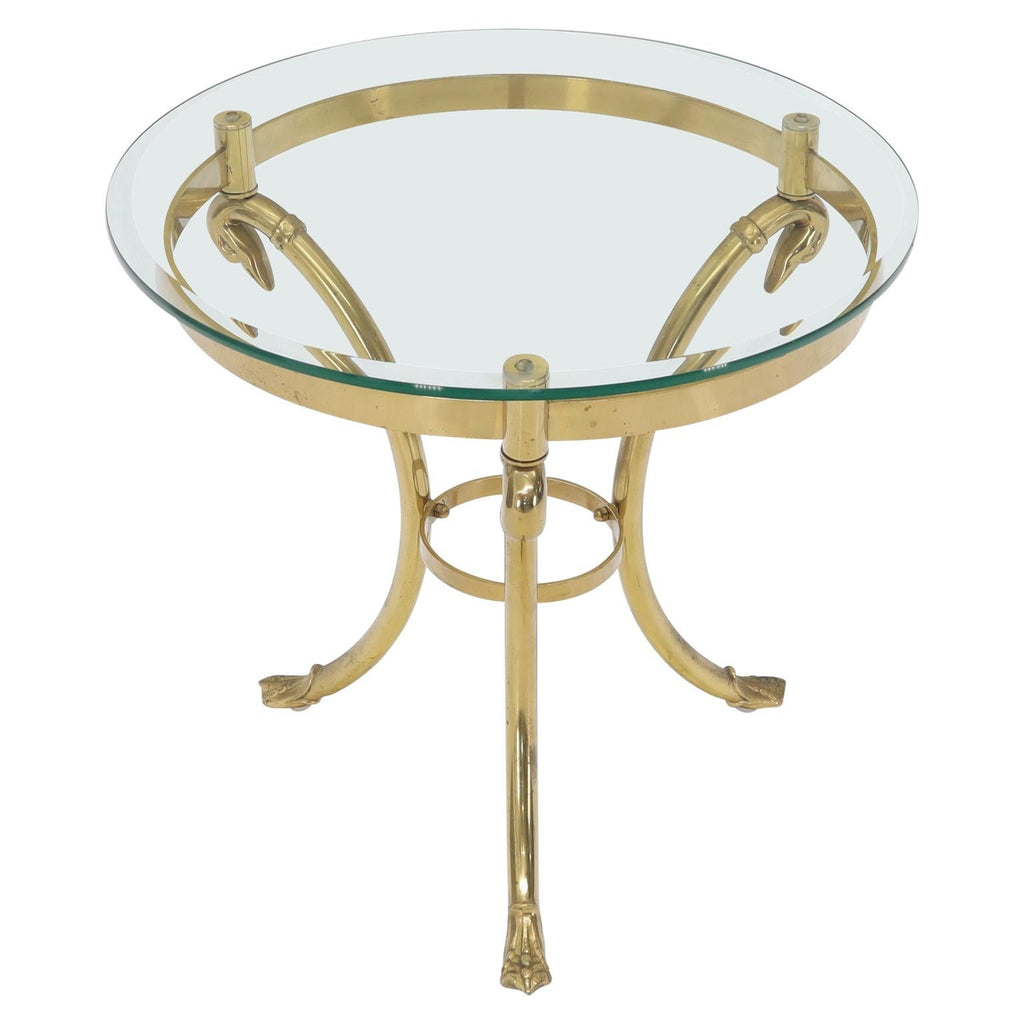 Italian Brass Base Glass Top Round Lamp Table Gueridon Stand