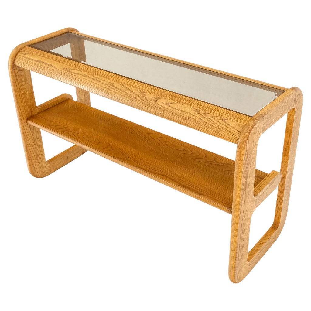 Smoked Glass Golden Oak American Mid Century Modern Console Sofa Table Mint!