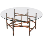 Copper Pipe and Fitting Sculpture Base Round Glass Top Coffee Table