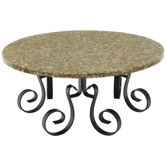 Wrought Iron Base Abalone Composite Round Top Coffee Table