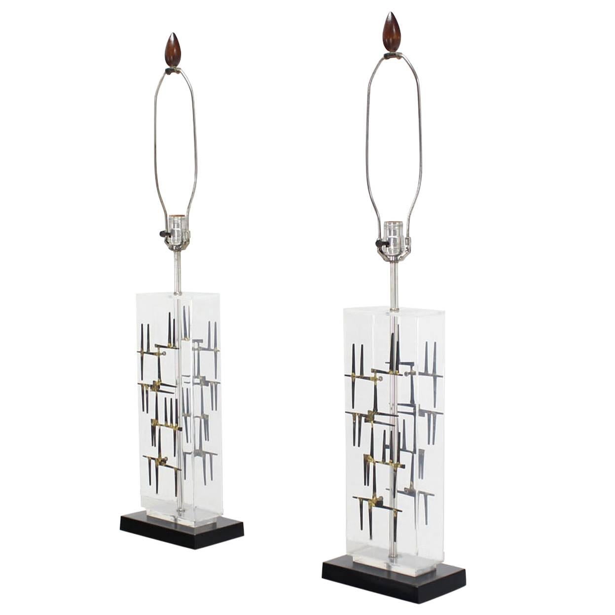 Pair of Sculptural Welded Spikes Table Lamp Attributed to William Bowie