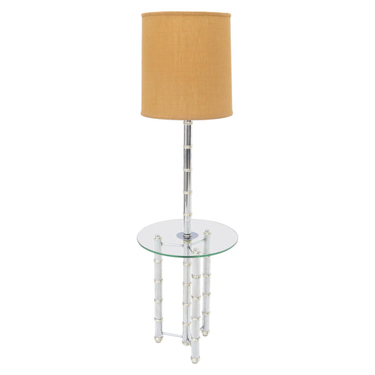 Chrome and Brass Faux Bamboo Tripod Glass Side Table Floor Lamp