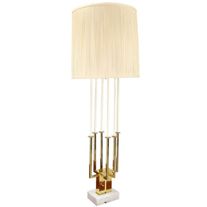 Mid Century Modern Tall Brass and Marble Base Table Lamp