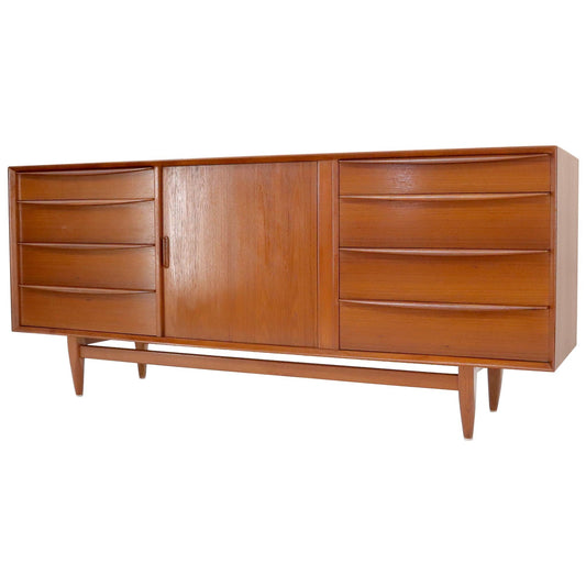 Danish Mid-Century Modern TeakTambour Door Compartment 13 Drawers Long Credenza