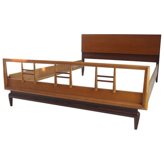 Birch and Walnut Mid-Century Modern Full Size Bed Frame