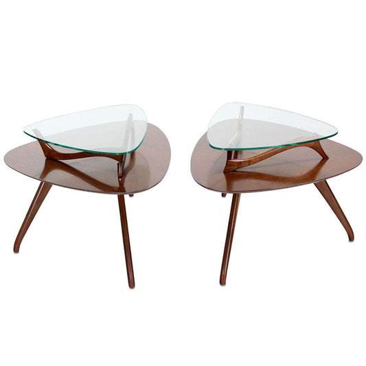 Pair of Organic Shape End Tables with Glass Tops