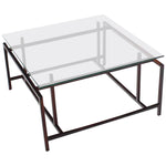 Square Rosewood Geometrical Base Glass Top Mid-Century Modern Coffee Table