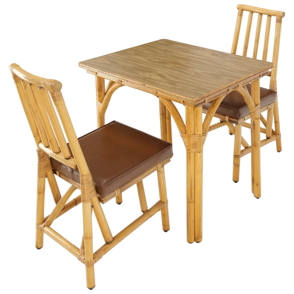 Petit Bamboo Rattan Reed Two Chairs Dinette Table 3 Piece Dining Small Table