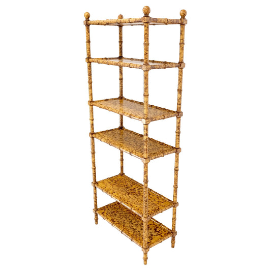 Fuax Bamboo Tortoise Finish 6 Tier Occasional Decorative Shelf Etagere Modernist