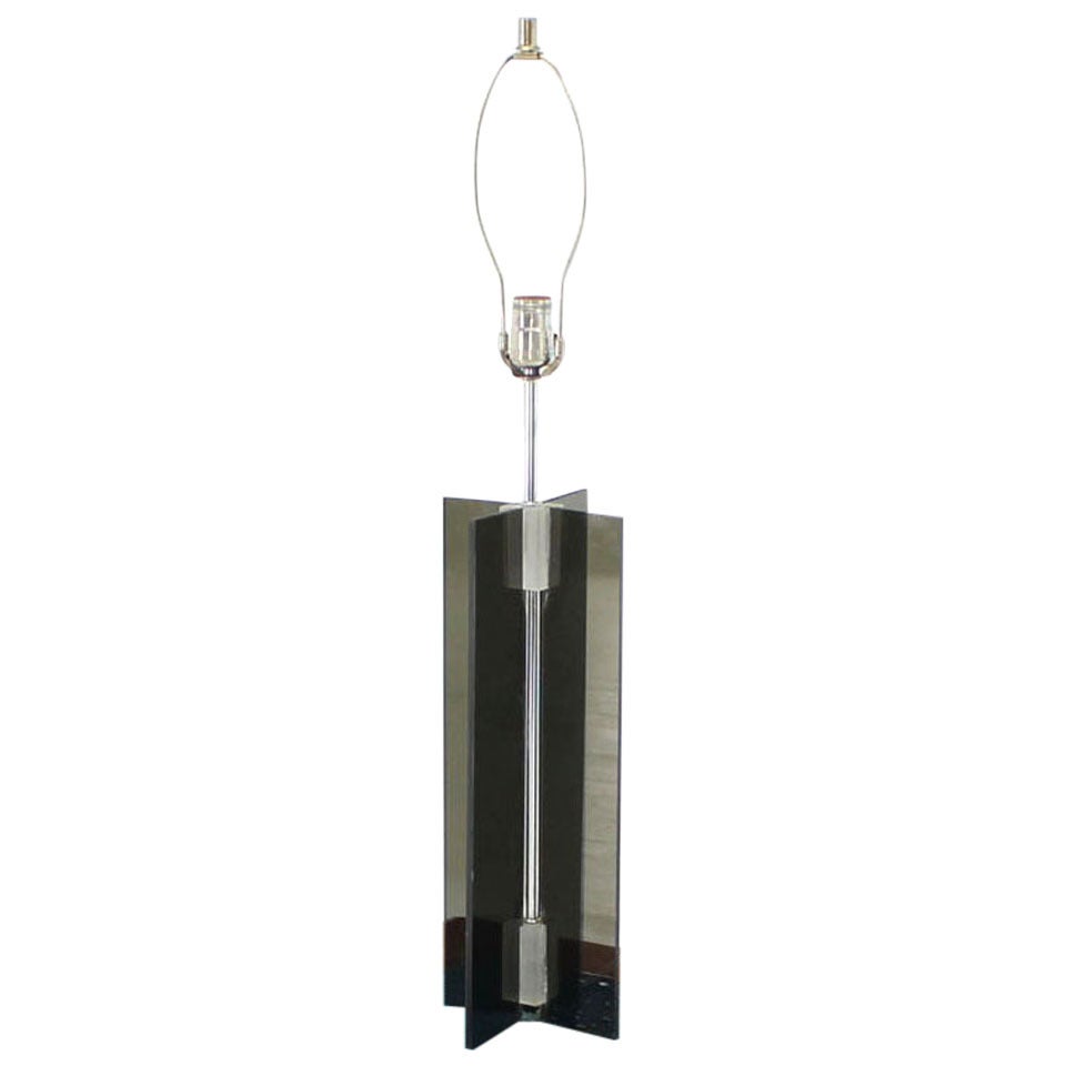 Smoked Lucite X-Base Chrome Table Lamp