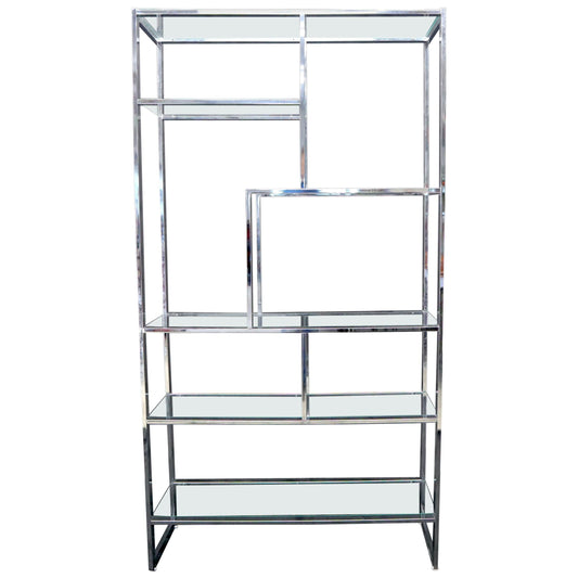 Chrome and Glass Large Design Institute America Étagère Shelving Wall Unit