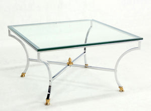 Hoof Brass Feet Chrome and 3/4" Glass Square Coffee Table