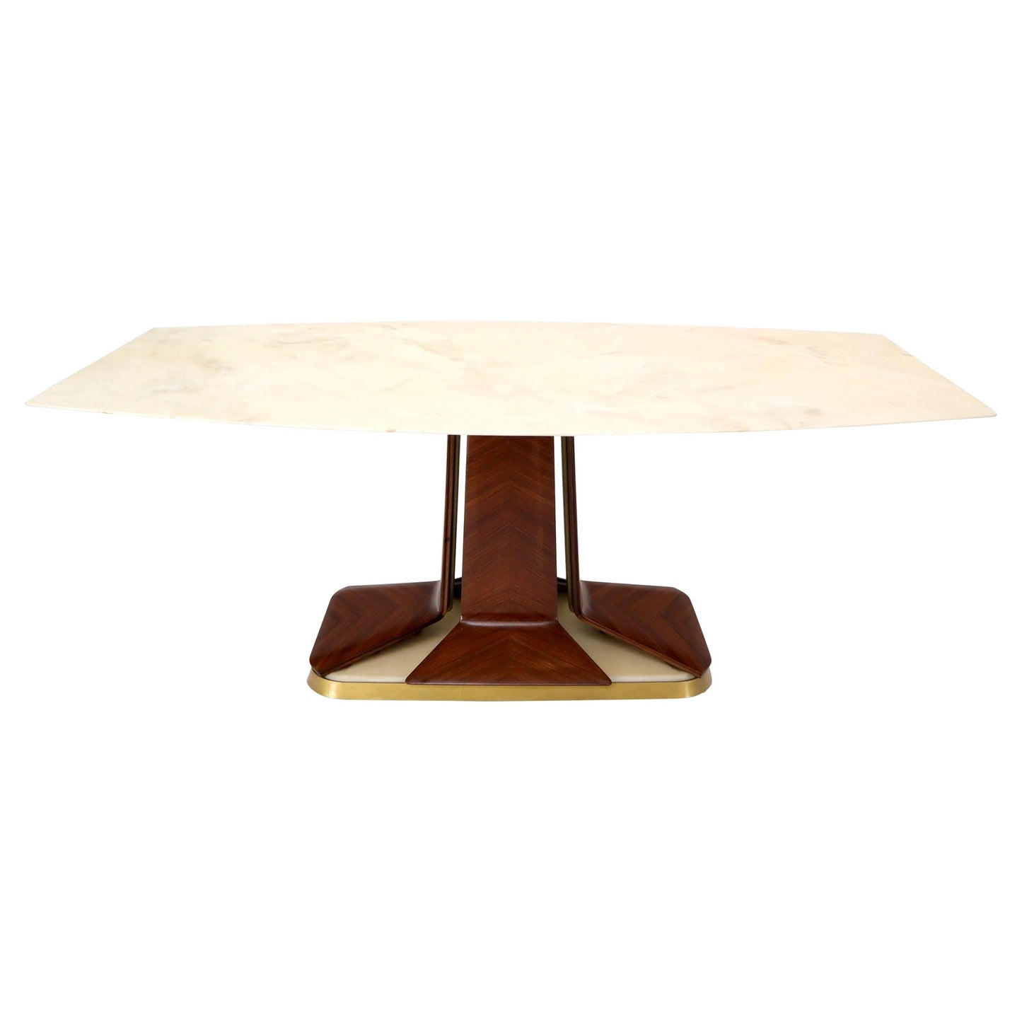 Boat Shape Light Beige Marble Top Bent Satinwood Base Art Deco Dining Table